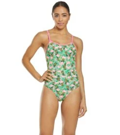 Flamingo Frenzy Thin Strap One Piece Swimsuit 9 Flamingo Frenzy Thin Strap One Piece Swimsuit -Swimming And Diving 5667011887272 pinkgreenmulti 4a
