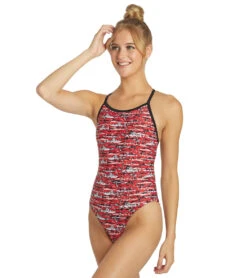 Shark Thin Strap One Piece Swimsuit 8 Shark Thin Strap One Piece Swimsuit -Swimming And Diving 5667029352616 red 4a