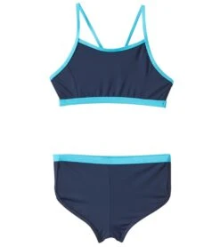 Swimming And Diving 94 Little Girls' UPF 50+ Active Contrast Solid Two Piece Boyshort Bikini Set