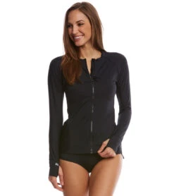 Women's Beach Solids Ava Front Zip Long Sleeve Rashguard