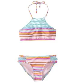 Girls' Laguna Stripes Blooming Lotus Two Piece Bikini Set (Big Kid)