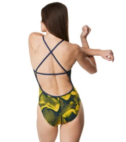 Speedo Women's Fusion Vibe Crossback One Piece Swimsuit -Swimming And Diving 6799981281448 navygold 3a