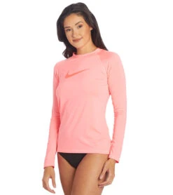 Nike Women's Solid Long Sleeve Hydro Rashguard -Swimming And Diving 7195261567144 sunsetpulse 5a