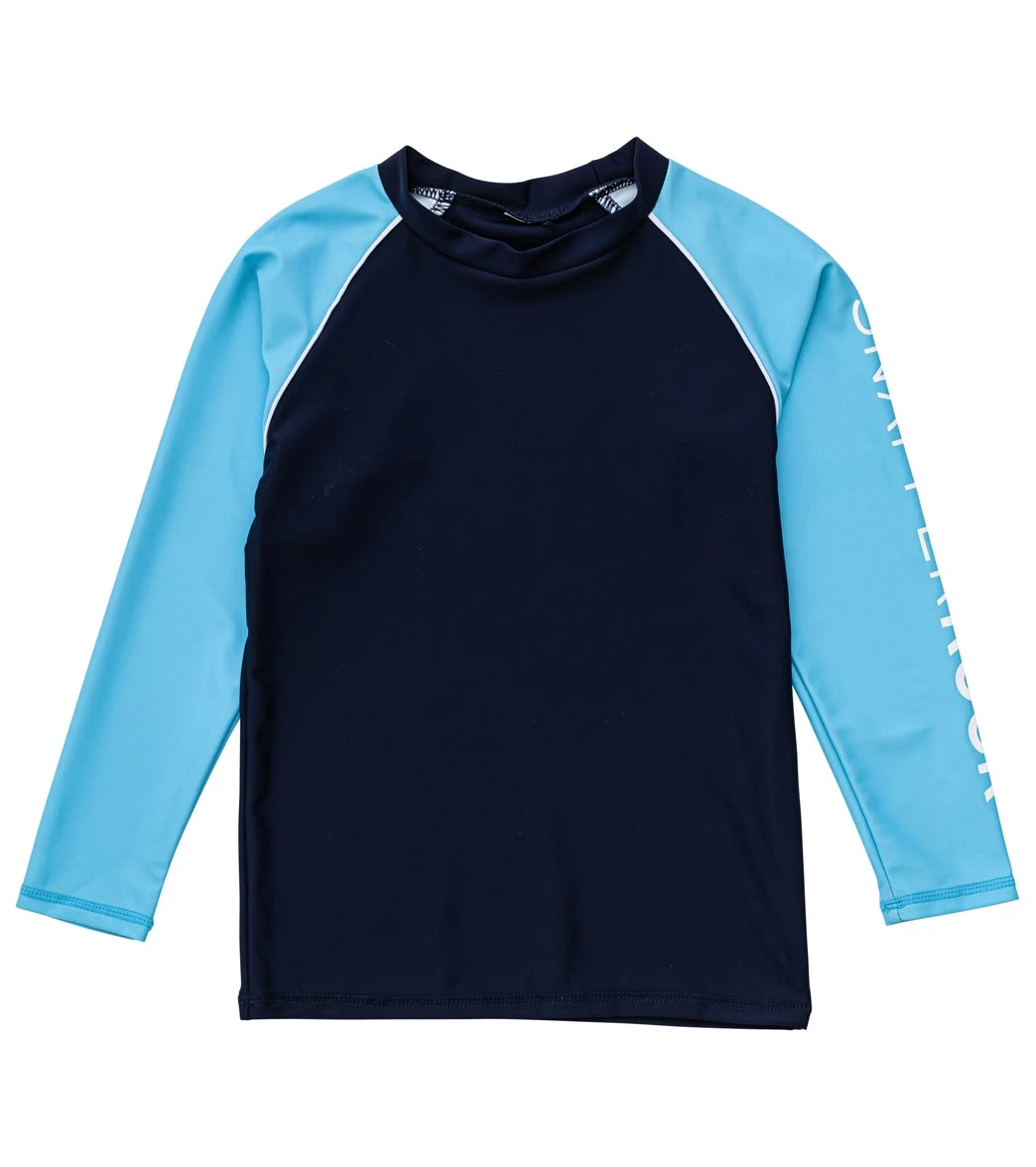 Boys' Navy Aqua Sleeve Sustainable LS Rash Top (Toddler, Little Kid, Big Kid) 1 Boys' Navy Aqua Sleeve Sustainable LS Rash Top (Toddler, Little Kid, Big Kid)