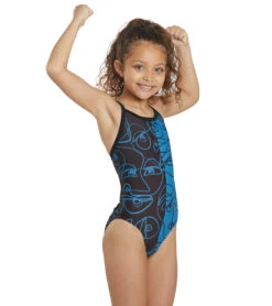 Sporti X ALILscribble Limited Edition Divide Thin Strap One Piece Swimsuit Youth (22-28) -Swimming And Diving 7326810439848 blueblack 4a