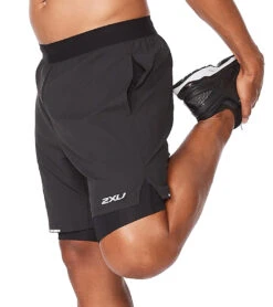 2XU Men's Aero 2-in-1 7" Shorts 8 2XU Men's Aero 2-in-1 7" Shorts -Swimming And Diving 7468244074664 blacksilverreflective 4a