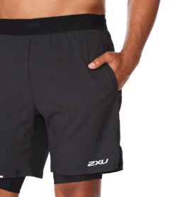 2XU Men's Aero 2-in-1 7" Shorts 9 2XU Men's Aero 2-in-1 7" Shorts -Swimming And Diving 7468244074664 blacksilverreflective 5a