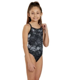 Fenced In Thin Strap One Piece Swimsuit Youth (22 - 28) -Swimming And Diving 7595583602856 black 3a