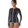 Women's Piping Solid Ava Zip Front Rash Guard