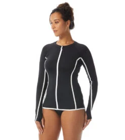 Women's Piping Solid Ava Zip Front Rash Guard