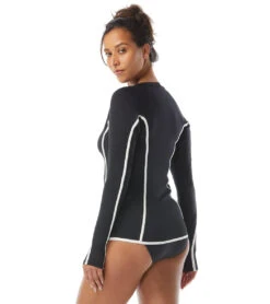 Women's Piping Solid Ava Zip Front Rash Guard -Swimming And Diving 7614962958504 black 3a