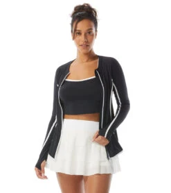 Women's Piping Solid Ava Zip Front Rash Guard -Swimming And Diving 7614962958504 black 4a