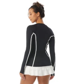 Women's Piping Solid Ava Zip Front Rash Guard -Swimming And Diving 7614962958504 black 5a