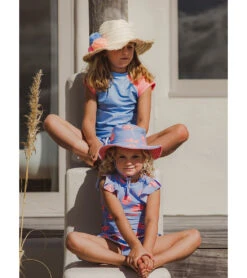 Girls' Beach Bloom Short Sleeve Two Piece Rash Guard Set (Baby, Toddler, Little Kid) -Swimming And Diving 7631512961192 blue 4a