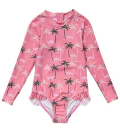 Girls' Palm Paradise Long Sleeve One Piece Swimsuit (Toddler, Little Kid, Big Kid)