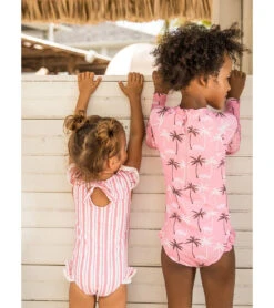 Girls' Palm Paradise Long Sleeve One Piece Swimsuit (Toddler, Little Kid, Big Kid) -Swimming And Diving 7652779131048 pink 4a
