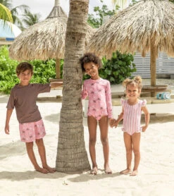 Girls' Palm Paradise Long Sleeve One Piece Swimsuit (Toddler, Little Kid, Big Kid) -Swimming And Diving 7652779131048 pink 6a